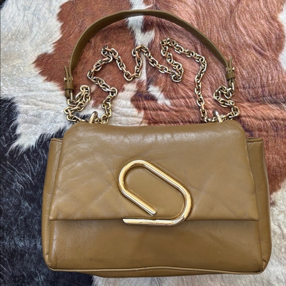 3.1 Phillip Lim Olive Alix Soft Leather Paperclip Chain Crossbody Bag Orig $695